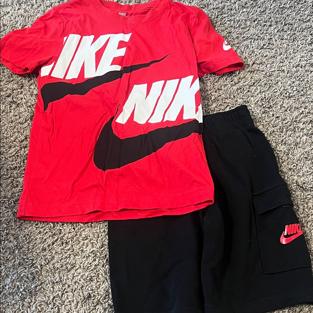 Nike Bold Red Tee and Black Cargo Shorts